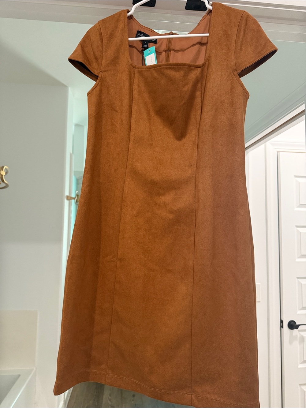 Square-Neck Mini Dress in Chestnut Brown